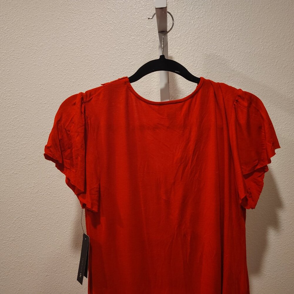 AB Studio Women's Red Top Size Large NWT Deep V-Neck Short Sleeve Beads - Picture 9 of 11